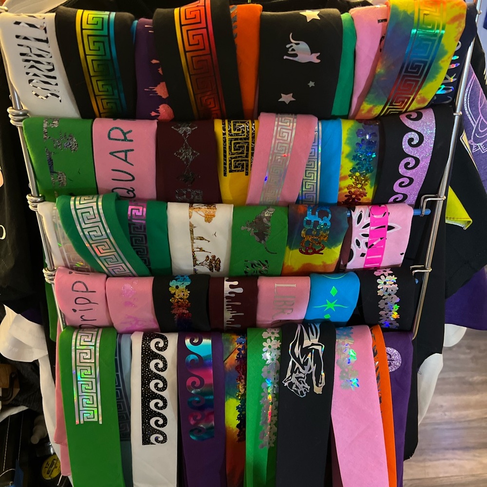 Custom Astrological Rainbow and holographic silver headbands